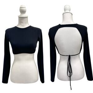 Alix NYC Marissa Black Long Sleeve Open Back Stretch Jersey Going Out Crop Top